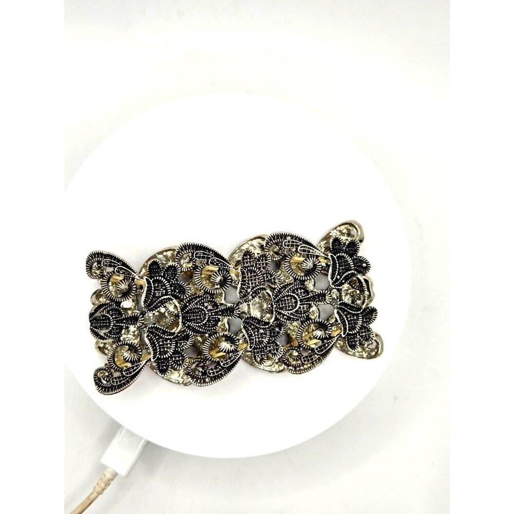 Gorgeous vintage stretch lace pewter bracelet cuff 1.75" inches wide 1980s